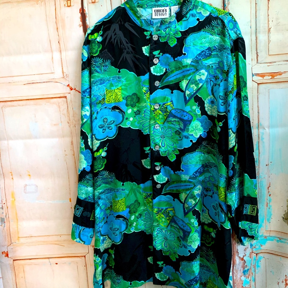 Chico’s silk long sleeve tunic shirt size XXL